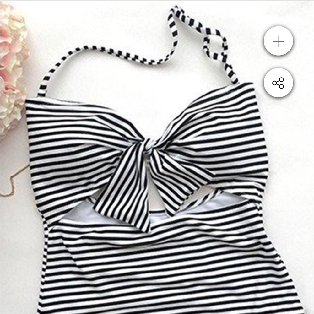 NEAT AS A PINSTRIPE HALTER ONE-PIECE SWIMSUIT XL